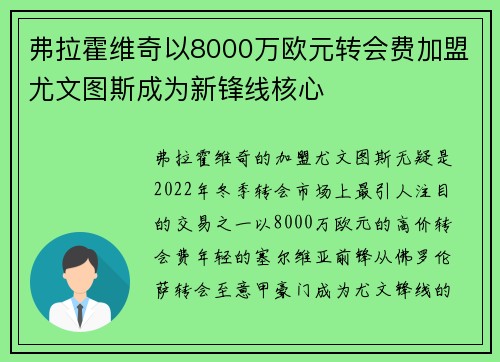 弗拉霍维奇以8000万欧元转会费加盟尤文图斯成为新锋线核心 弗拉霍维奇以8000万欧元转会费加盟尤文图斯成为新锋线核心